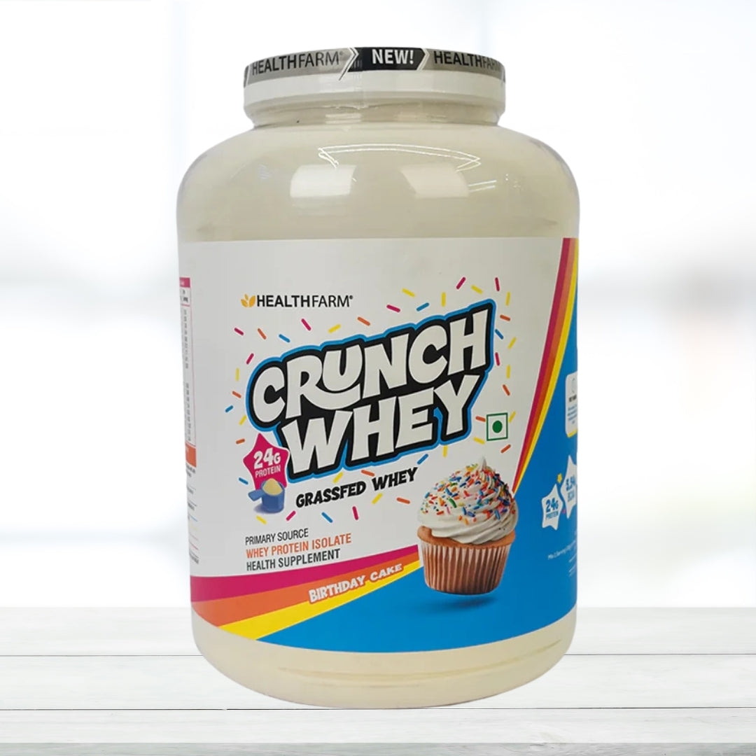 Healthfarm Crunch Whey | Grassfed Whey Protein 2kg Birthday Cake Flavor