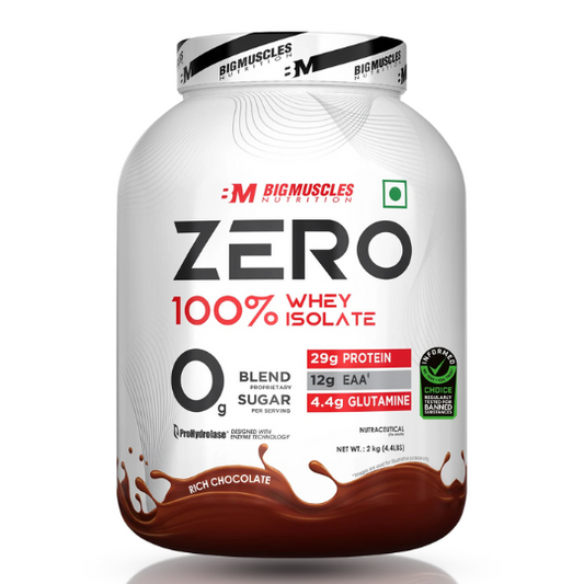 Big Muscles Zero Protein Powder from 100% Whey Isolate 2kg Rich Chocolate Flavor