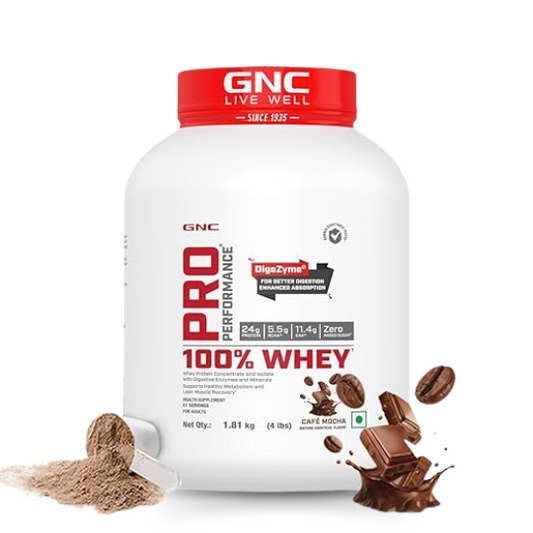 GNC Pro Performance 100% Whey Protein 4lbs Cafe Mocha Flavor - The Muscle Kart.com