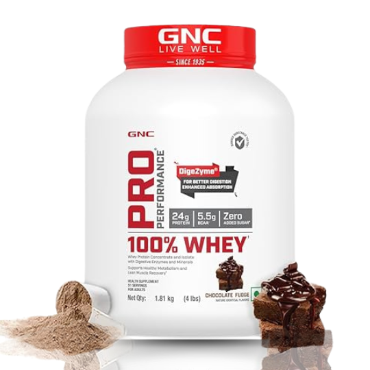 GNC Pro Performance 100% Whey Protein 4lbs Chocolate Fludge Flavor - The Muscle Kart.com