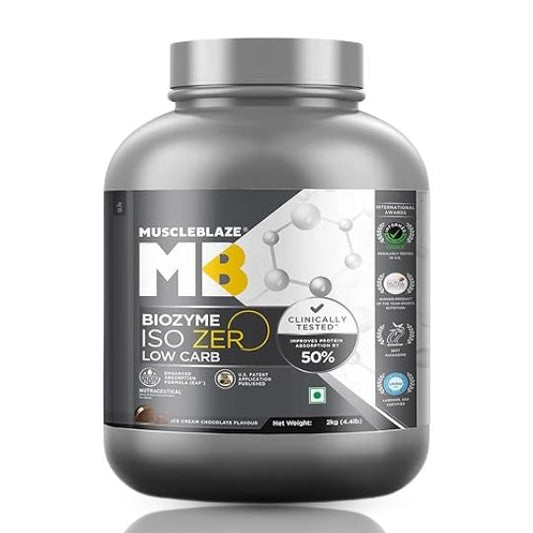 MuscleBlaze Biozyme Iso-Zero, Low Carb, 100% Pure Whey Protein Isolate 2kg Ice Cream Chocolate