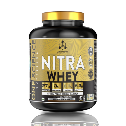 One Science Nutrition Nitra Whey 5lbs Chocolate Rush - 27g Protein, 3g Creatine, 5.2g Glutamine, 6.6g BCAA - The Muscle Kart.com