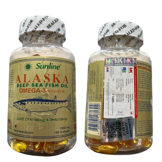 Sunline Alaska Fish Oil Omega 3 100 Softgels with Official Mrp Scratch & Verify